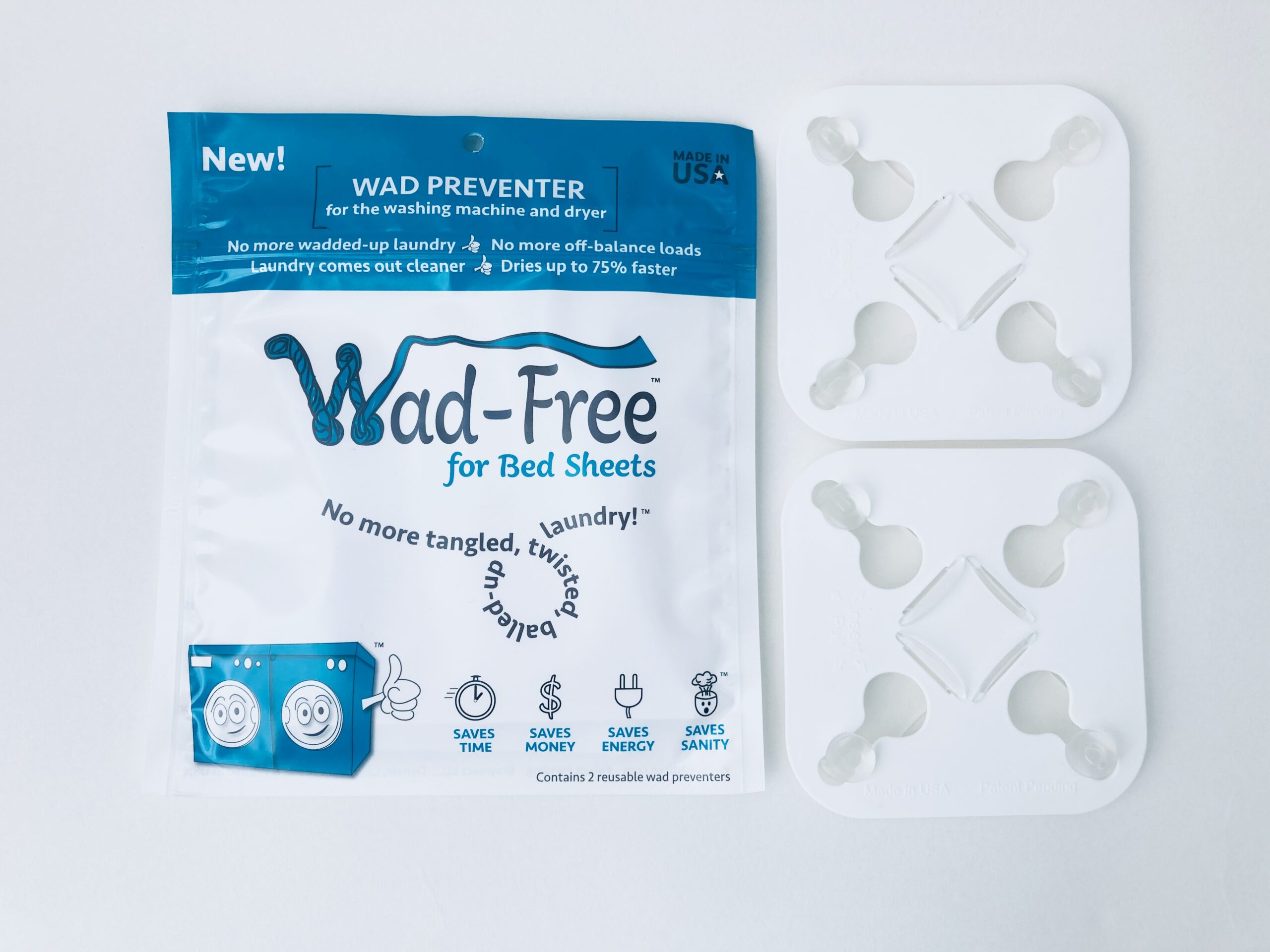 Wad-Free for Bed Sheets - As Seen on Shark Tank - Bed Sheet Detangler  Reduces Laundry Tangles and Wads in The Washer and Dryer - Contains Enough  for 2